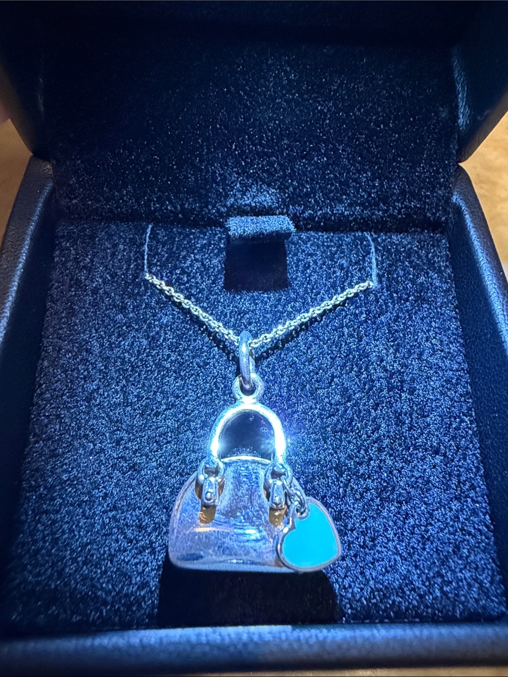 Tiffany & Co. Silver Handbag Pendant Necklace with Turquoise Charm